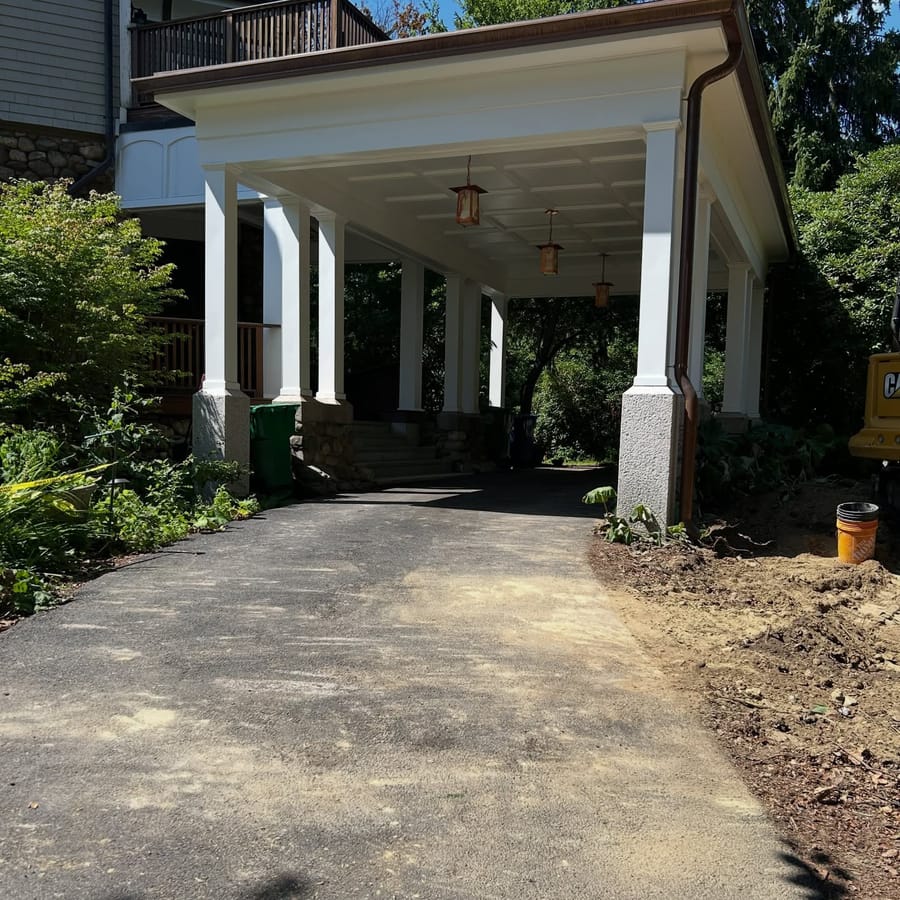 Pendant lanterns on a finished carport installed by Hercules Electric